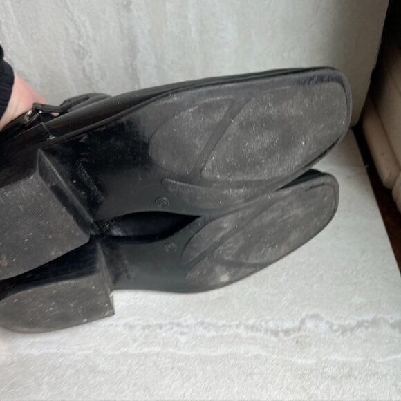 Covington Black Leather Ankle Booties Square Toe Elastic Panels Stacked Heel 7.5 - Picture 9 of 10
